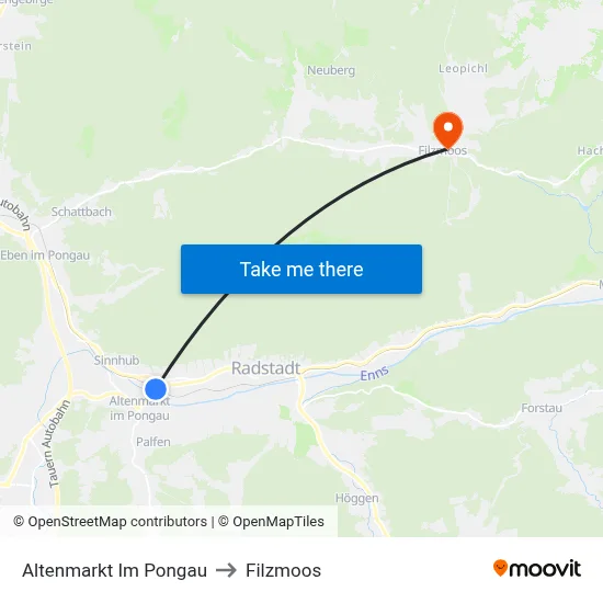 Altenmarkt Im Pongau to Filzmoos map