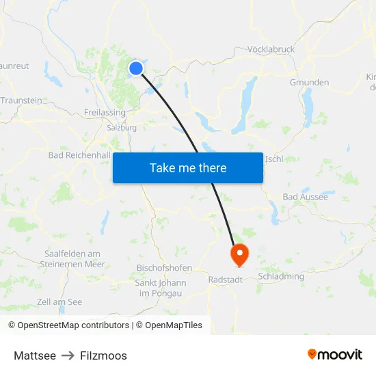 Mattsee to Filzmoos map