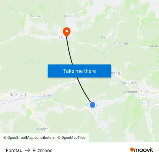 Forstau to Filzmoos map
