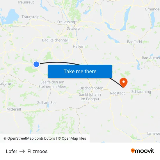Lofer to Filzmoos map