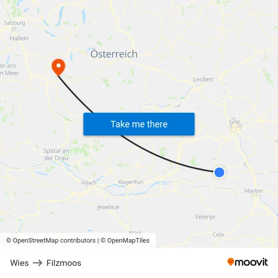 Wies to Filzmoos map