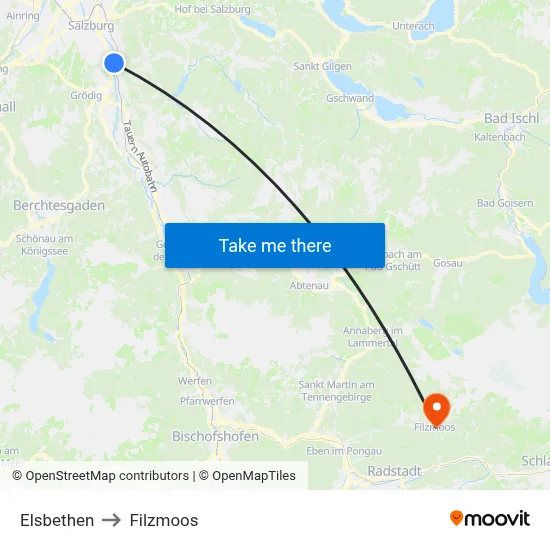 Elsbethen to Filzmoos map