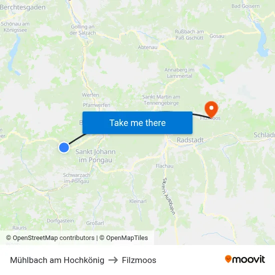 Mühlbach am Hochkönig to Filzmoos map