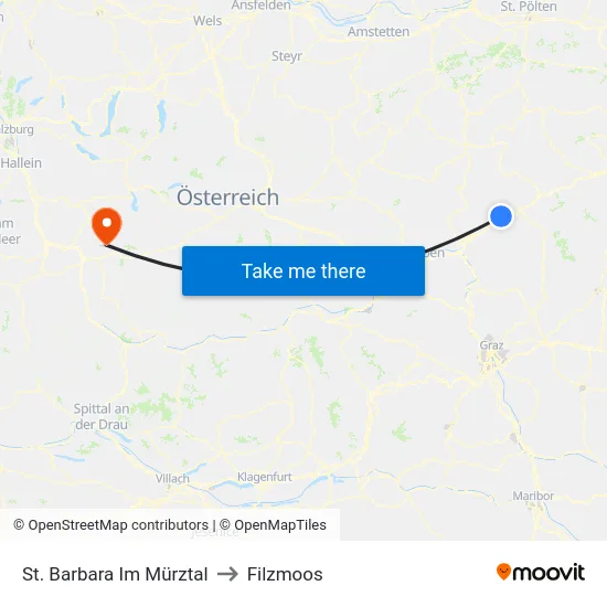 St. Barbara Im Mürztal to Filzmoos map