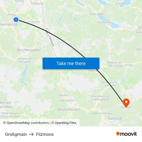 Großgmain to Filzmoos map