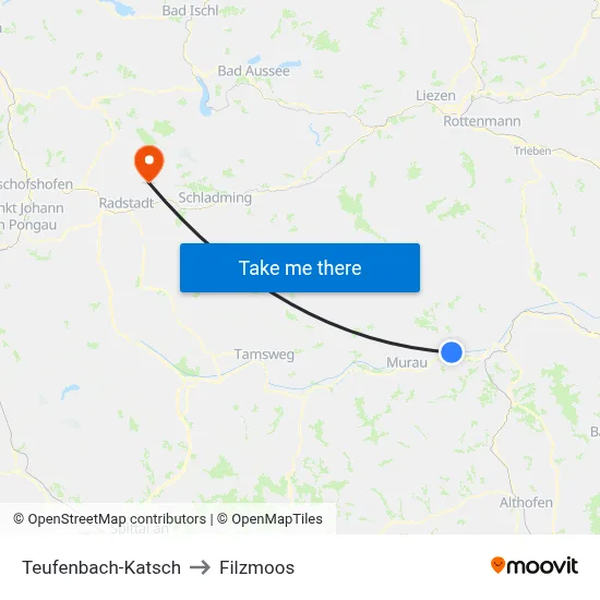 Teufenbach-Katsch to Filzmoos map