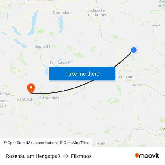 Rosenau am Hengstpaß to Filzmoos map