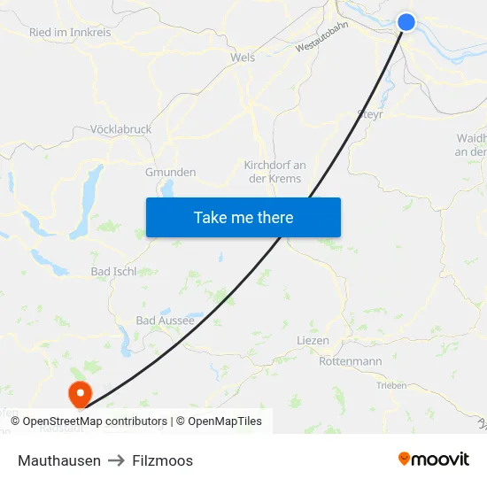 Mauthausen to Filzmoos map