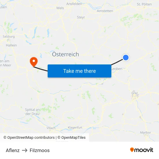 Aflenz to Filzmoos map