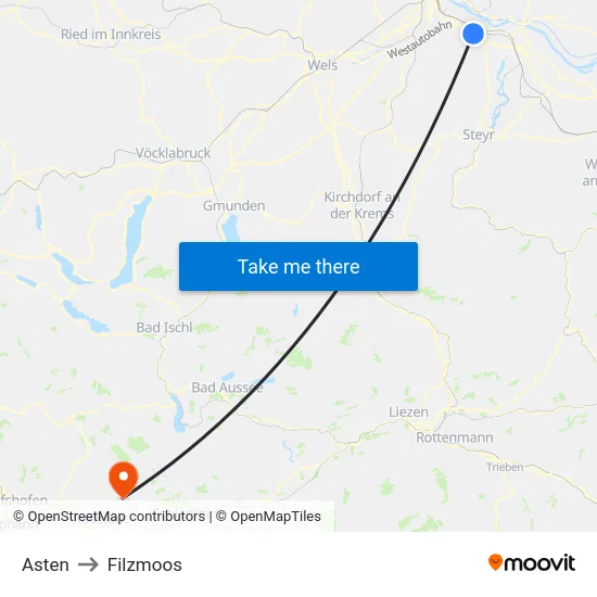 Asten to Filzmoos map
