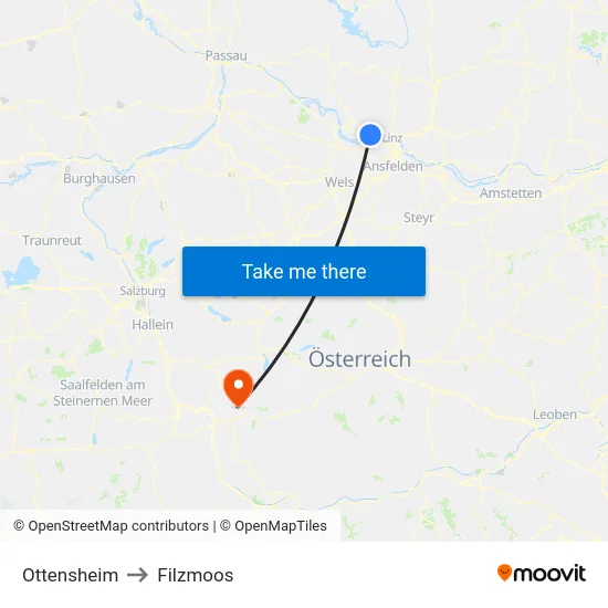 Ottensheim to Filzmoos map