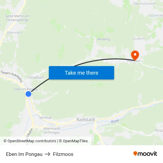 Eben Im Pongau to Filzmoos map