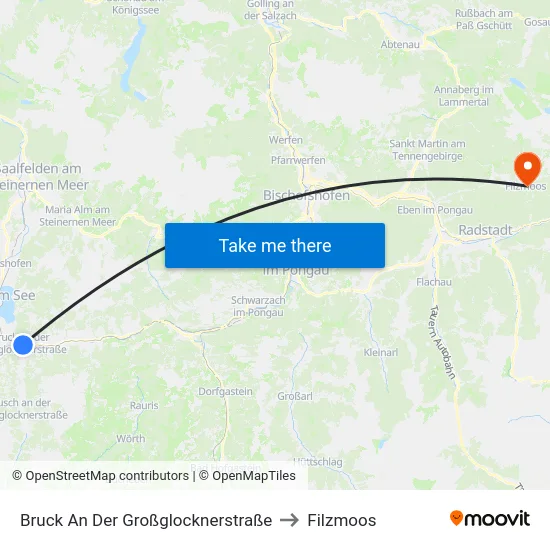 Bruck An Der Großglocknerstraße to Filzmoos map