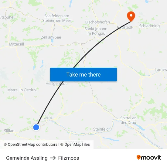Gemeinde Assling to Filzmoos map