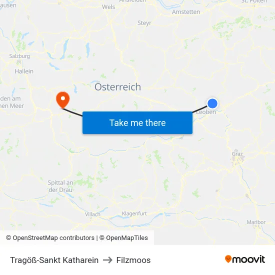 Tragöß-Sankt Katharein to Filzmoos map