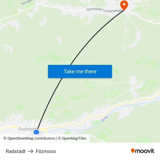 Radstadt to Filzmoos map