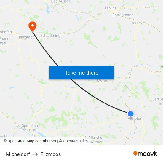 Micheldorf to Filzmoos map