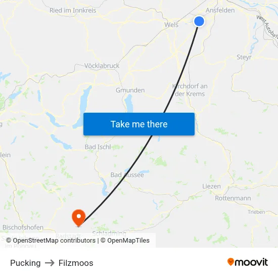Pucking to Filzmoos map