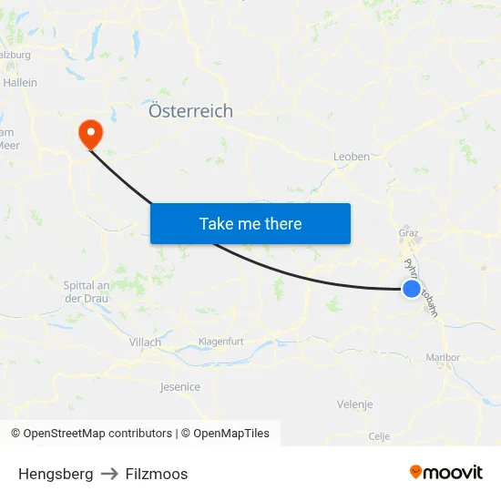 Hengsberg to Filzmoos map