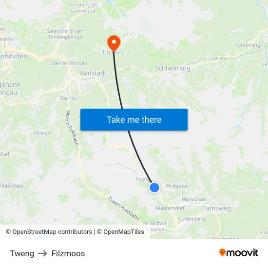 Tweng to Filzmoos map
