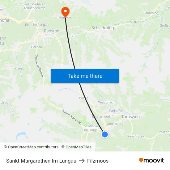 Sankt Margarethen Im Lungau to Filzmoos map