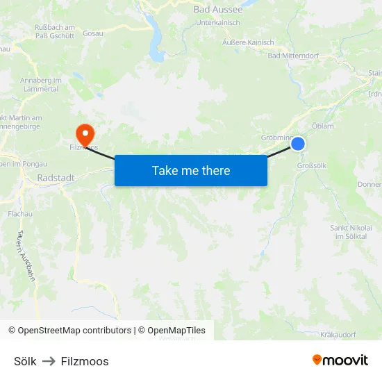 Sölk to Filzmoos map