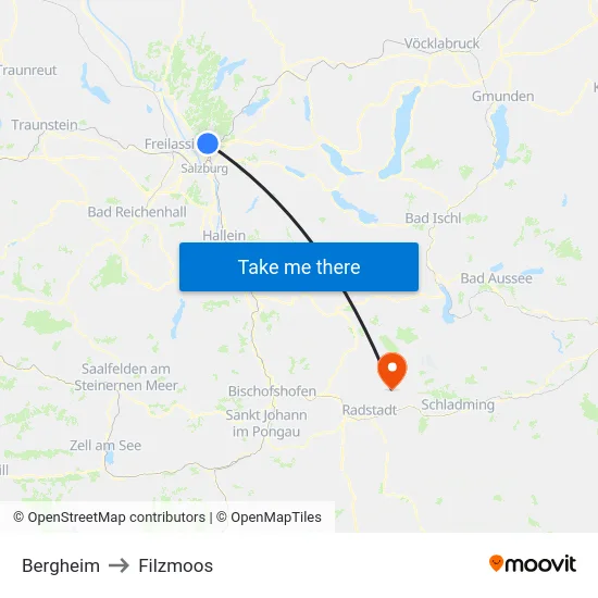 Bergheim to Filzmoos map