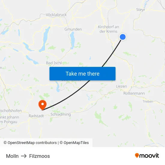 Molln to Filzmoos map
