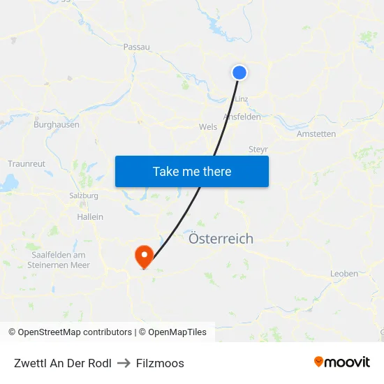 Zwettl An Der Rodl to Filzmoos map