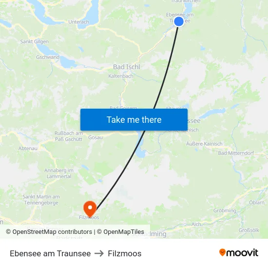 Ebensee am Traunsee to Filzmoos map