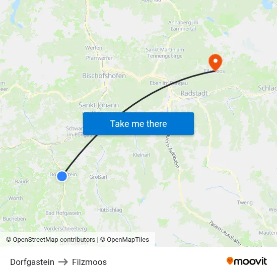 Dorfgastein to Filzmoos map