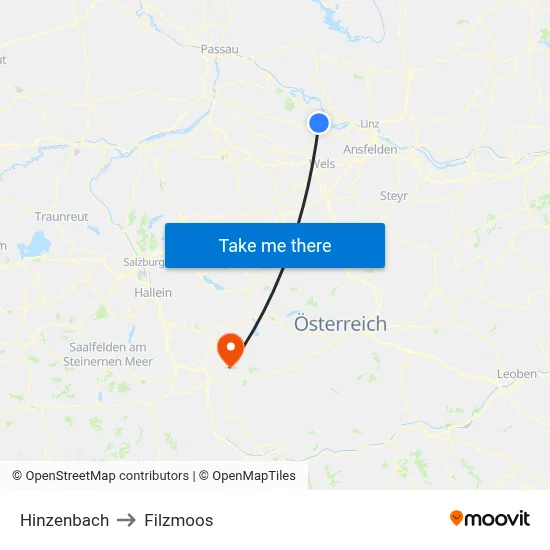 Hinzenbach to Filzmoos map