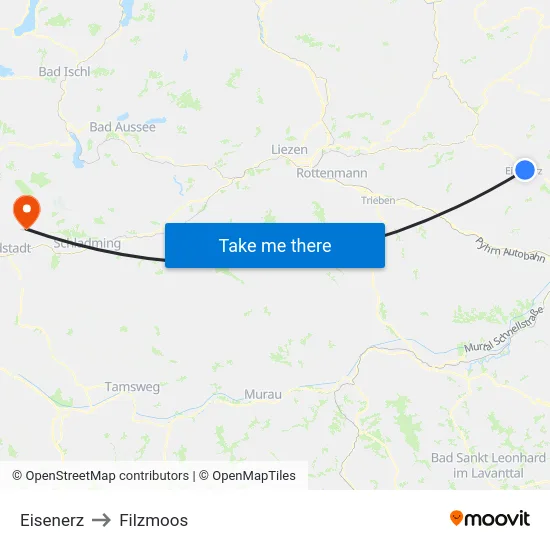 Eisenerz to Filzmoos map