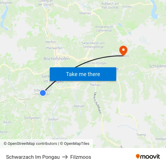 Schwarzach Im Pongau to Filzmoos map