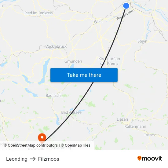 Leonding to Filzmoos map