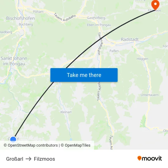 Großarl to Filzmoos map