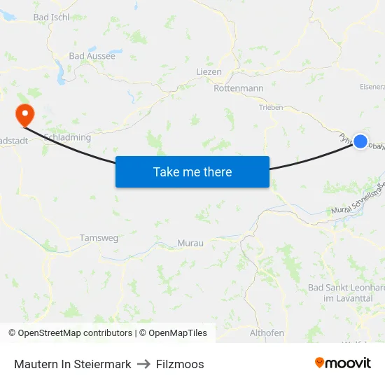 Mautern In Steiermark to Filzmoos map