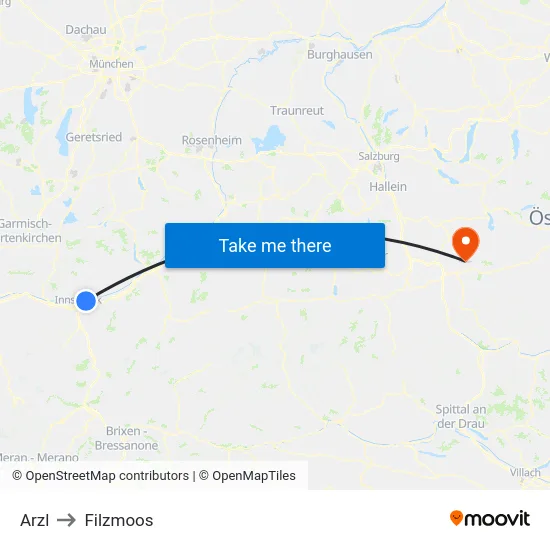 Arzl to Filzmoos map