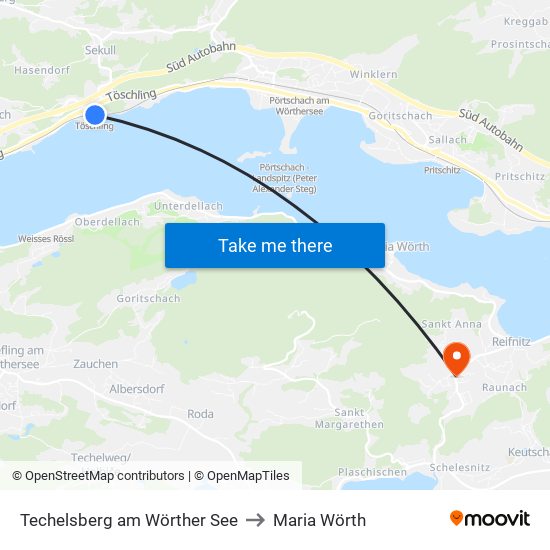 Techelsberg am Wörther See to Maria Wörth map