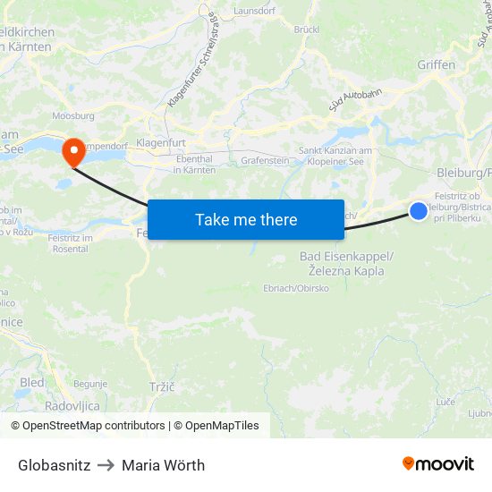 Globasnitz to Maria Wörth map