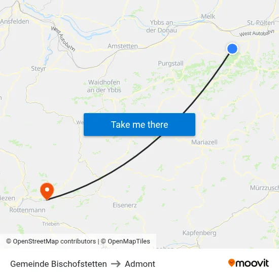 Gemeinde Bischofstetten to Admont map