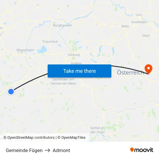 Gemeinde Fügen to Admont map