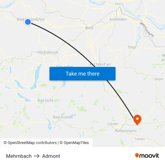 Mehrnbach to Admont map