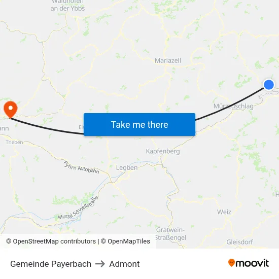 Gemeinde Payerbach to Admont map