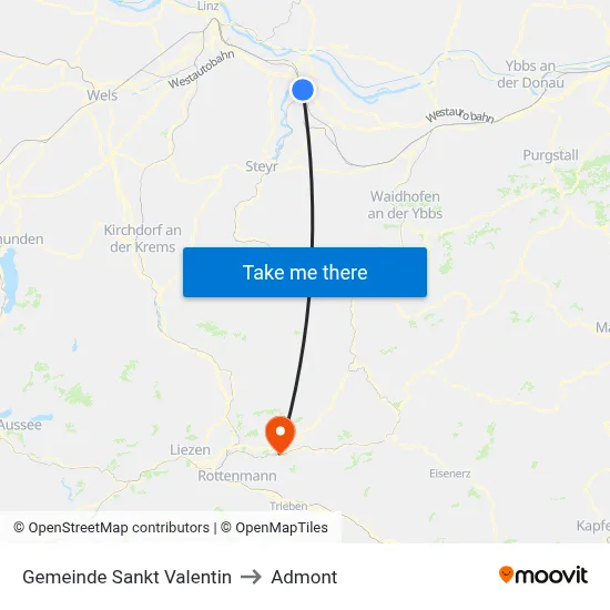 Gemeinde Sankt Valentin to Admont map