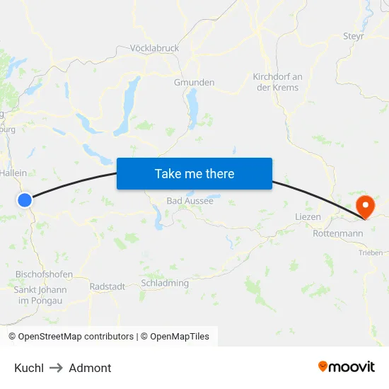 Kuchl to Admont map