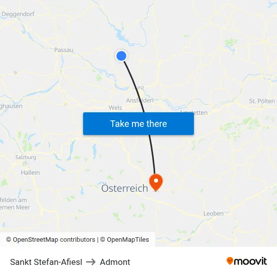 Sankt Stefan-Afiesl to Admont map