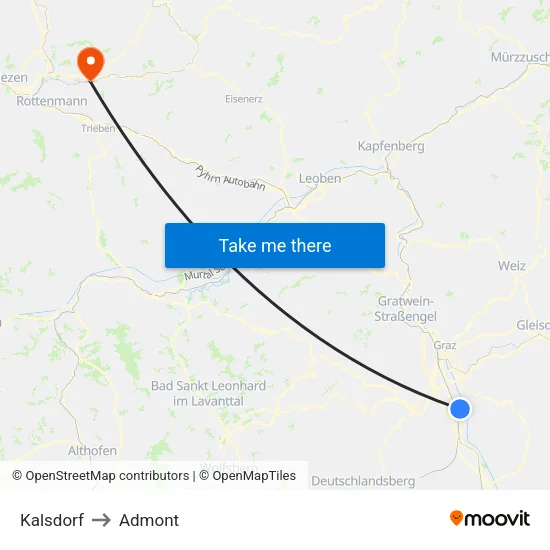 Kalsdorf to Admont map