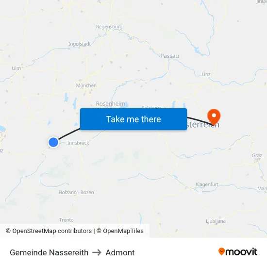 Gemeinde Nassereith to Admont map