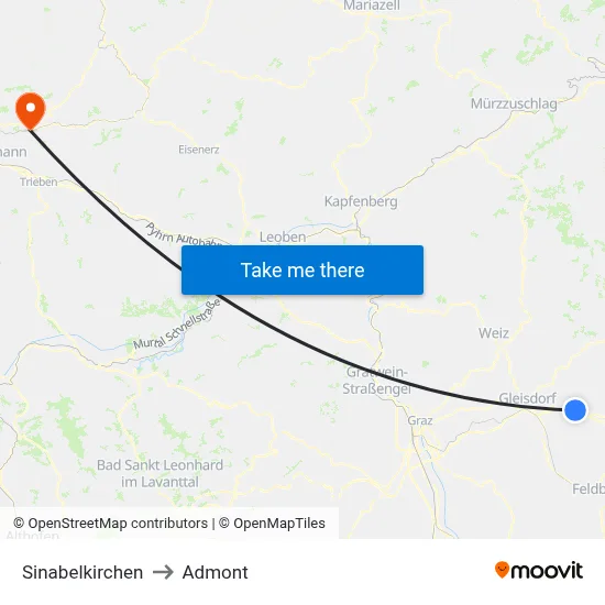 Sinabelkirchen to Admont map